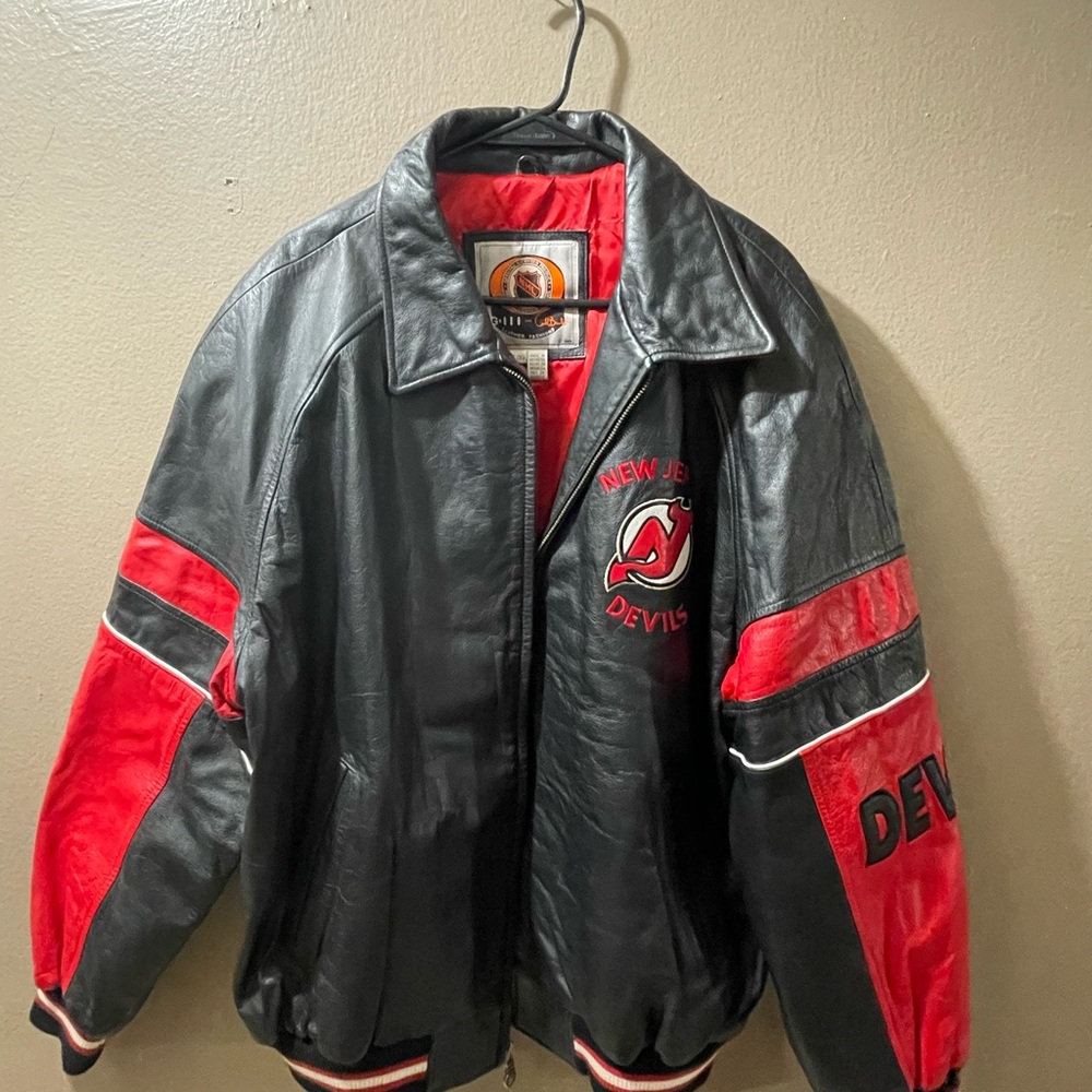 Vintage Black and Red New Jersey Devils Leather Jacket